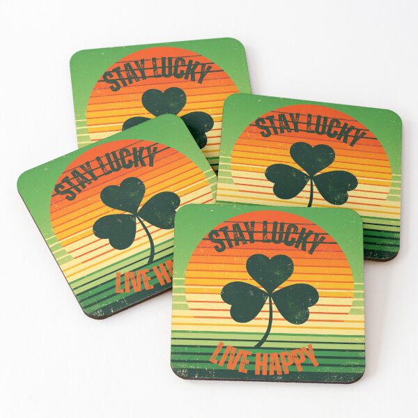 Item preview, Stay Lucky Live Happy – Retro Vintage Shamrock Sunset designed and sold by Traloch O'Laoi.