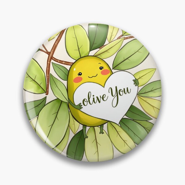 Item preview, Cute Olive You message - funny and adorable olive-love pun with a cartoon smiling olive character illustration designed and sold by EmeraldeaArt.