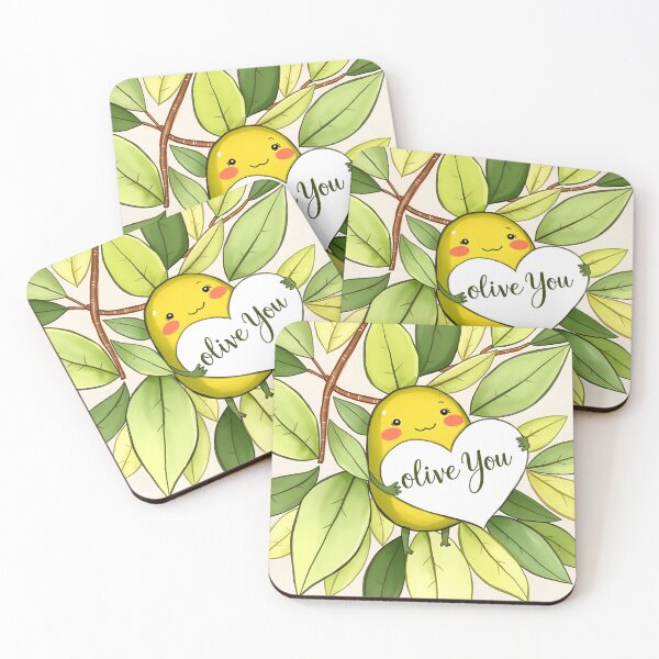 Item preview, Cute Olive You message - funny and adorable olive-love pun with a cartoon smiling olive character illustration designed and sold by EmeraldeaArt.