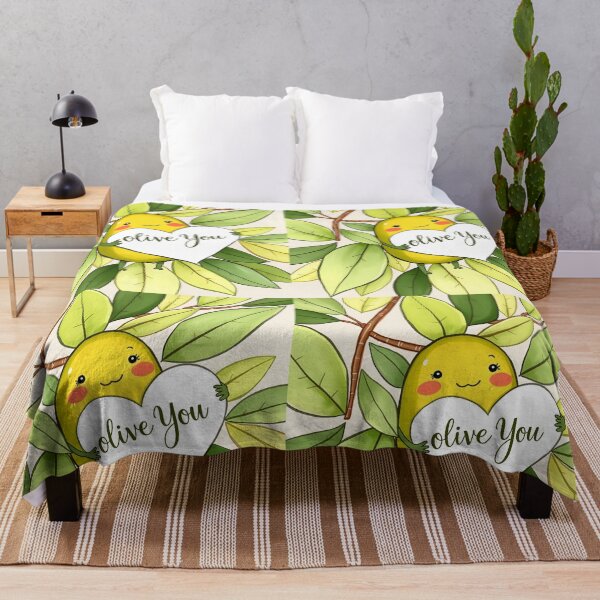 Item preview, Cute Olive You message - funny and adorable olive-love pun with a cartoon smiling olive character illustration designed and sold by EmeraldeaArt.