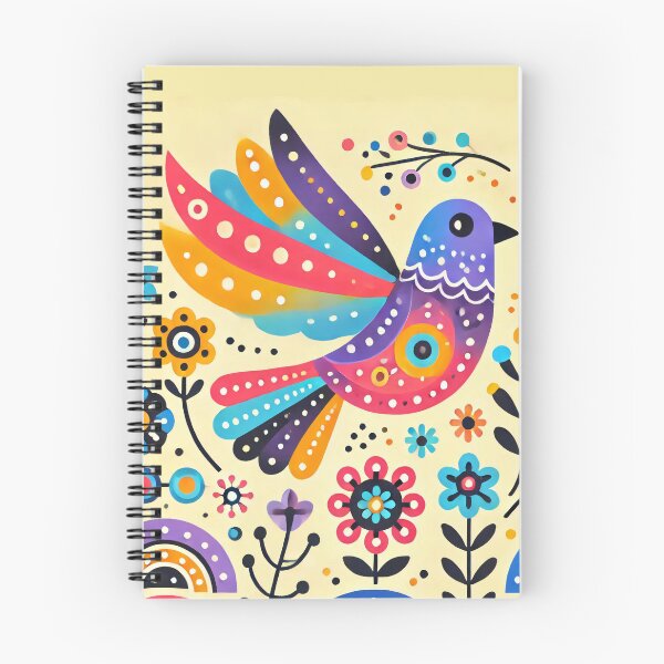 Item preview, Scandinavian Folk Art Bird and Meadow Flowers - Yellow, Pink, Blue by heidiannemorris designed and sold by FOLK ART FUSION.