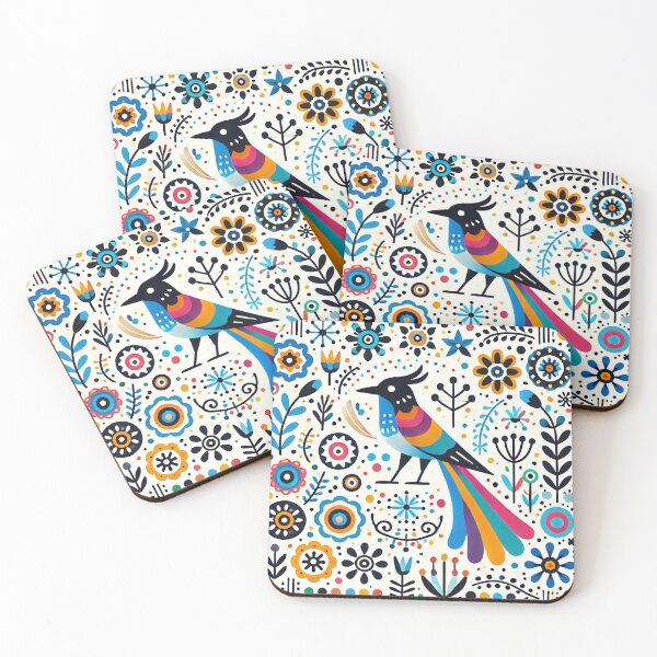 Item preview, Scandinavian Folk Art Magpie and Wildflowers - Vibrant Rainbow Colours by heidiannemorris designed and sold by FOLK ART FUSION.