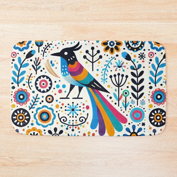 Item preview, Scandinavian Folk Art Magpie and Wildflowers - Vibrant Rainbow Colours by heidiannemorris designed and sold by FOLK ART FUSION.