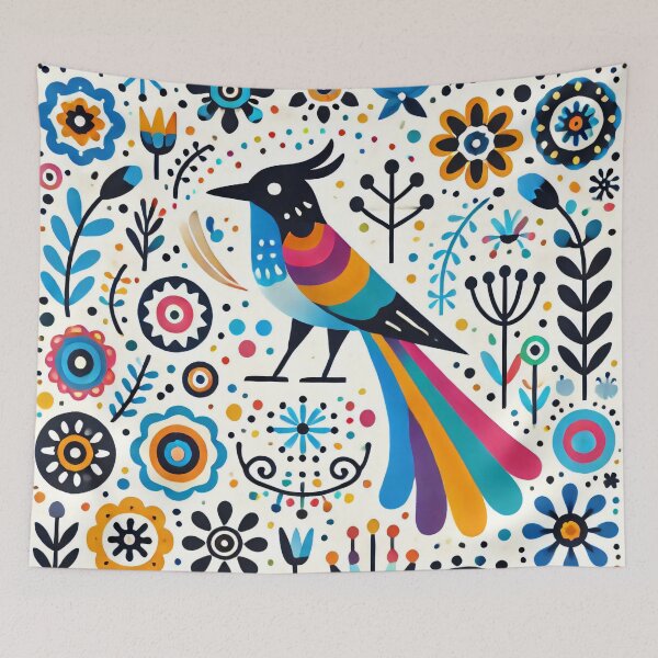 Item preview, Scandinavian Folk Art Magpie and Wildflowers - Vibrant Rainbow Colours by heidiannemorris designed and sold by FOLK ART FUSION.
