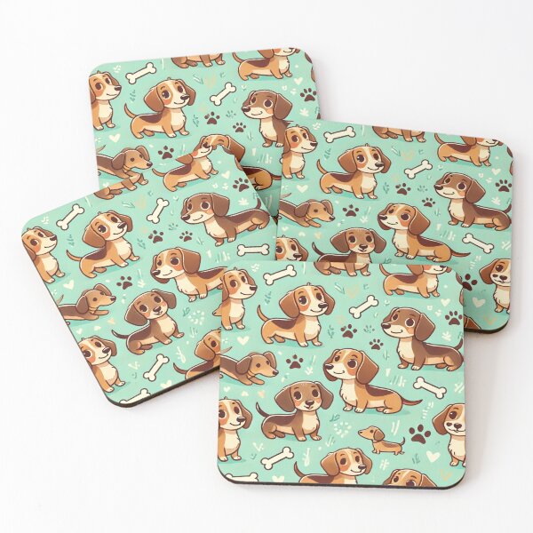 Item preview, Adorable Sausage Dog Cartoon Pattern – Cute Dachshund Design on Mint Green Background designed and sold by HeffDesigns.