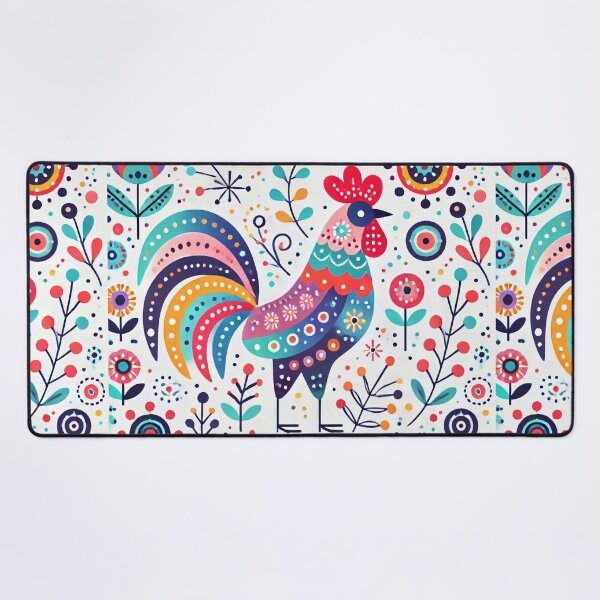 Item preview, Scandinavian Folk Art Rooster and Wildflowers - Vibrant Rainbow Colours by heidiannemorris designed and sold by FOLK ART FUSION.