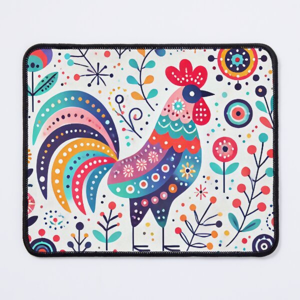 Item preview, Scandinavian Folk Art Rooster and Wildflowers - Vibrant Rainbow Colours by heidiannemorris designed and sold by FOLK ART FUSION.