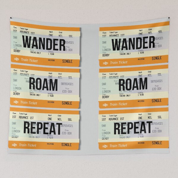 Item preview, Wander Roam Repeat Retro Ticket Wall Art, Dopamine Decor, Trip Reveal, London Train Ticket, European Vacation designed and sold by DazzledPenguin.