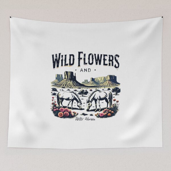 Item preview, Vintage Wild Horses Grazing Amidst Colorful Desert Wildflowers designed and sold by Colorful-Garden.