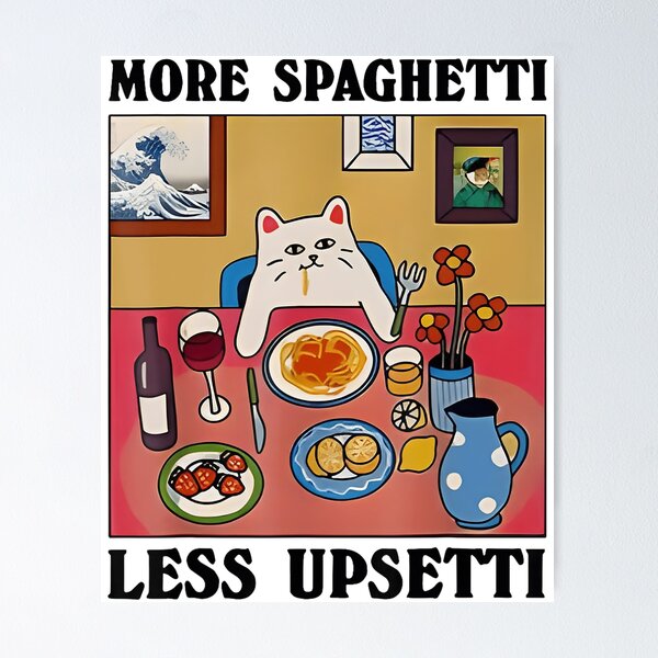 Item preview, More Spaghetti Less Upsetti Funny Cute Cat Saying designed and sold by DreamyNature.