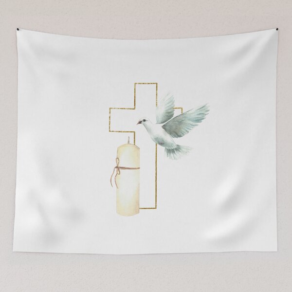 Item preview, Cross with white dove and a church candle. Watercolor illustration for Baptism, communion designed and sold by BartolArt.