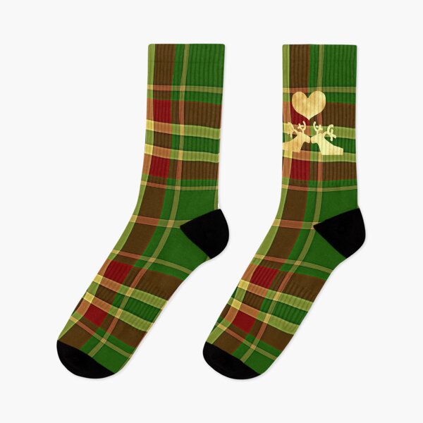 Item preview, Golden Reindeer couple on Gingham green designed and sold by CreaTwinkles.