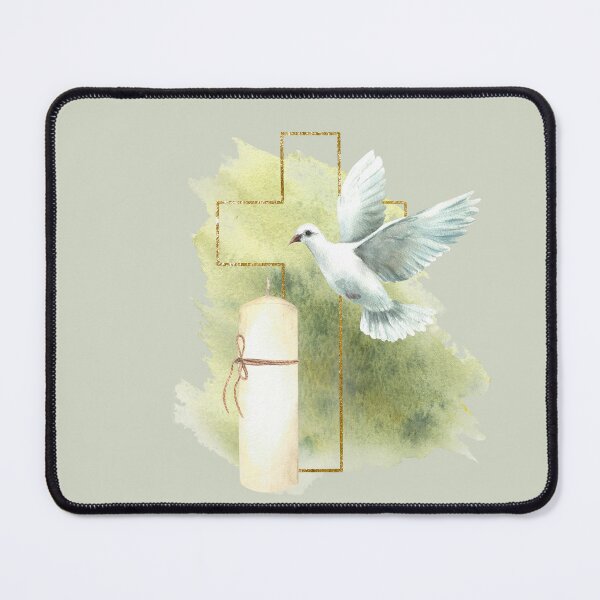 Item preview, Copy of Cross with white dove and a church candle on green Watercolor stain, spot designed and sold by BartolArt.