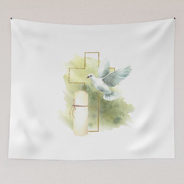 Item preview, Copy of Cross with white dove and a church candle on green Watercolor stain, spot designed and sold by BartolArt.
