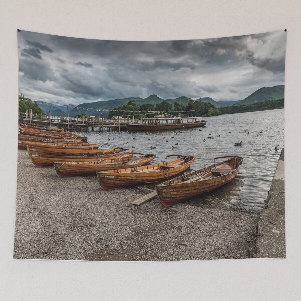 Item preview, Tranquil Lakeside at Derwentwater with Wooden Boats designed and sold by David Patterson.