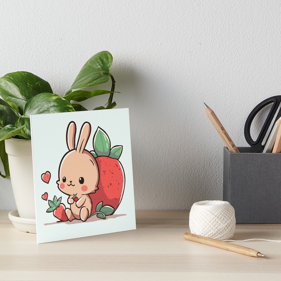 絵画 strawberry & cutie rabbit Cute Bunny And Strawberry
