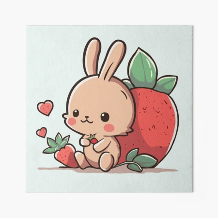 絵画 strawberry & cutie rabbit Cute Bunny And Strawberry