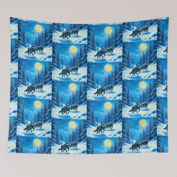 Item preview, Wolves running through the forest in winter designed and sold by Dogandesighn.