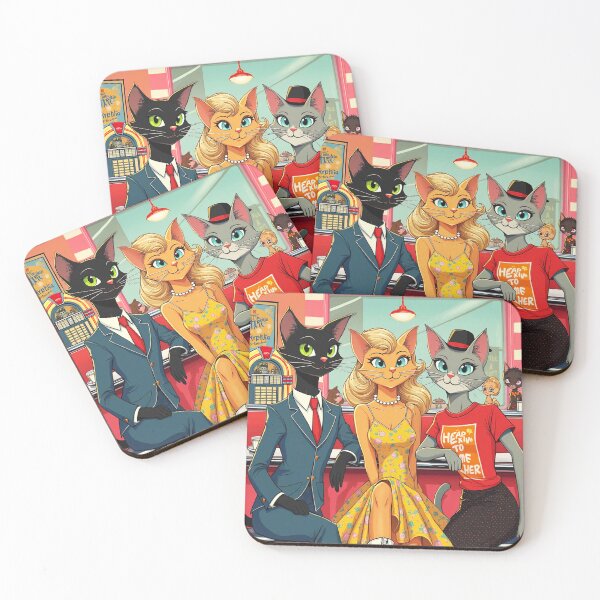 Item preview, Mid Century Teenage Cats in a Diner designed and sold by Marymarice.