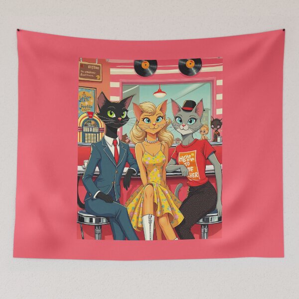 Item preview, Mid Century Teenage Cats in a Diner designed and sold by Marymarice.