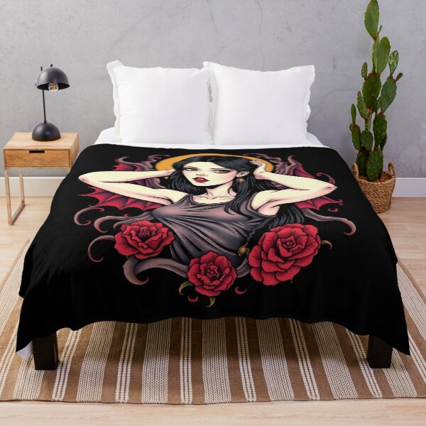 Item preview,  Cute Gothic Goth Vampire Horror Girl Tattoo style illustration with demons designed and sold by Vintage Designs +.