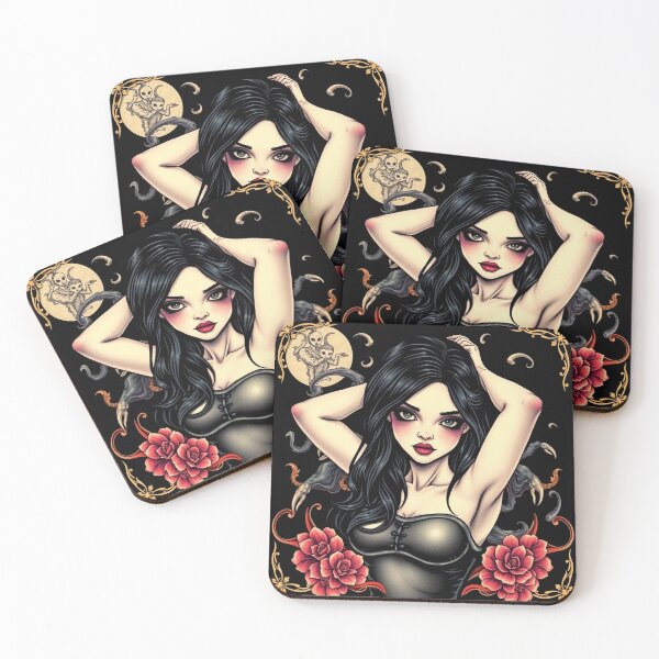 Item preview, Cute Gothic Goth Vampire Horror Girl Tattoo style illustration with demons designed and sold by Vintage Designs +.