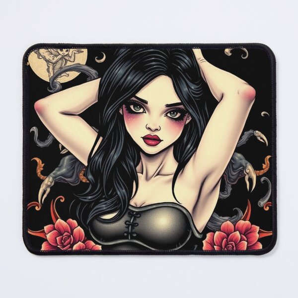 Item preview, Cute Gothic Goth Vampire Horror Girl Tattoo style illustration with demons designed and sold by Vintage Designs +.