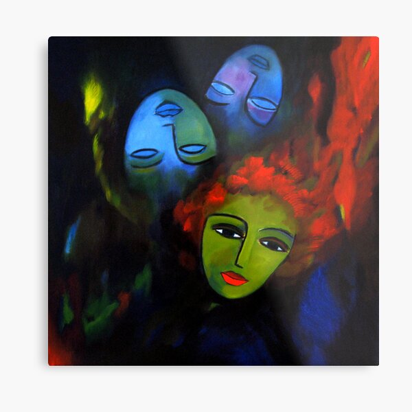 Red hair, blue masks Metal Print