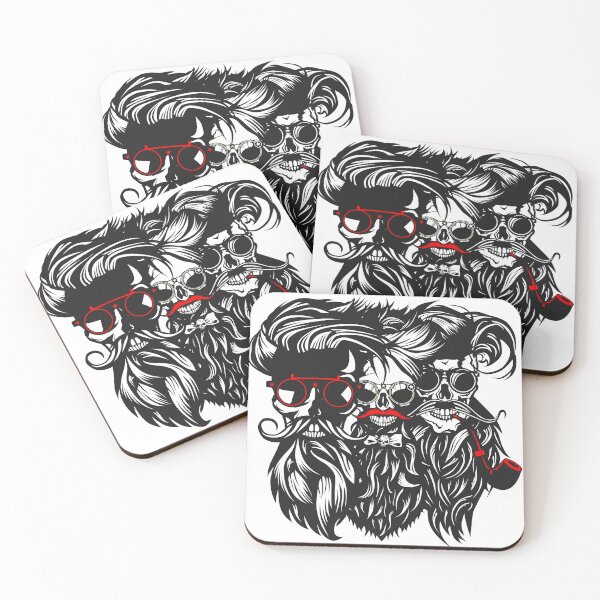 Item preview, skull hipster bearded beard round glasses mustache pipe couple designed and sold by Achille3777.