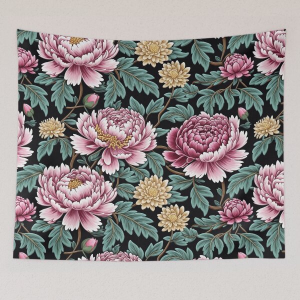 Item preview, Blossom trees with rose, peony, chrysanthemum. Jacobean embroidery style designed and sold by Giuseppe Cammino.