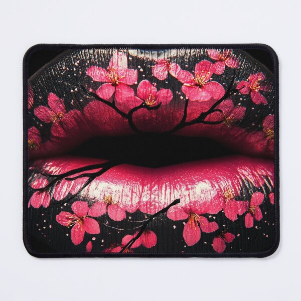 Item preview, Sakura Lips Cherry Blossom Art on Black Lips designed and sold by MyArtworkStudio.