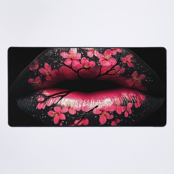 Item preview, Sakura Lips Cherry Blossom Art on Black Lips designed and sold by MyArtworkStudio.