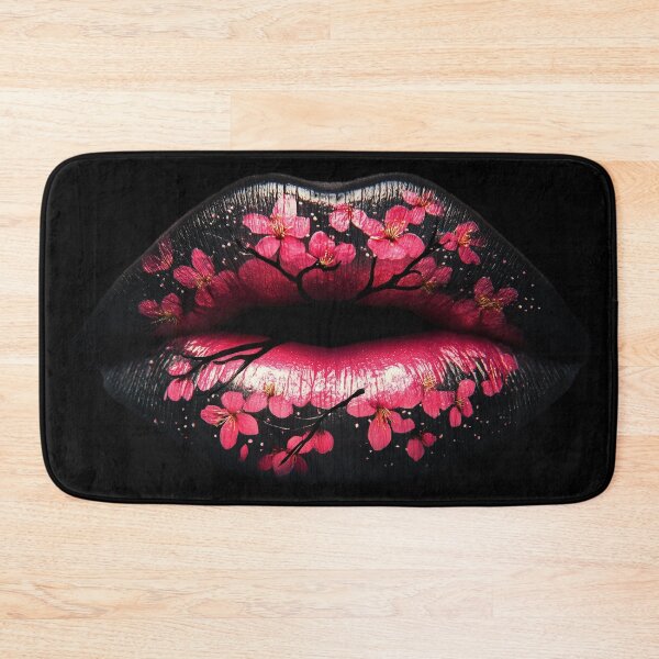 Item preview, Sakura Lips Cherry Blossom Art on Black Lips designed and sold by MyArtworkStudio.