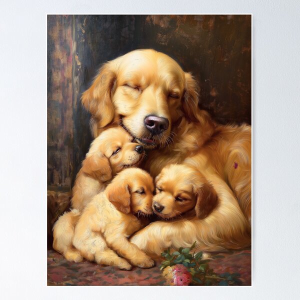 Artikel-Vorschau von Porträt einer Golden Retriever-Mutter mit ihren Welpen, designt und verkauft von DesignEverykind.