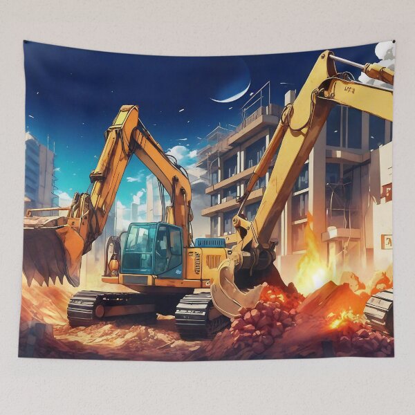 Item preview, Excavators Hard at Work on Construction site designed and sold by Niko Pantele.