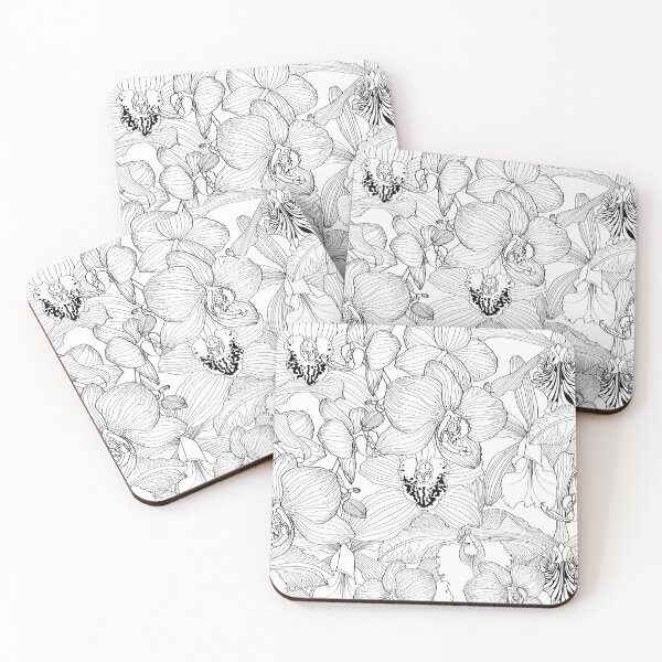 Item preview, Tropical exotic floral line orchid flowers pattern, line background. Exotic jungle wallpaper.	 designed and sold by MatyKotiv.