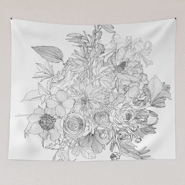 Item preview, Floral bouquets with line hand drawn herbs, garden flowers and insects in sketch style. designed and sold by MatyKotiv.
