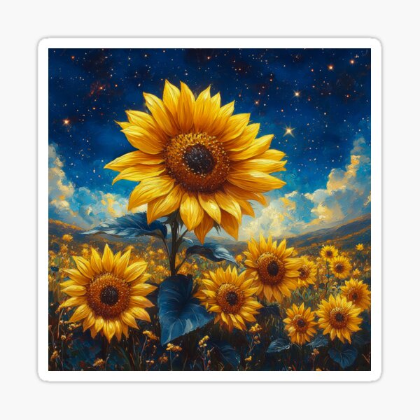Item preview, Enchanted Sunflowers Under a Starry Sky Fantasy Art designed and sold by MargaretWiktor.