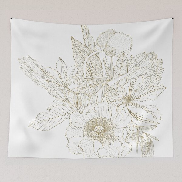 Item preview, Floral bouquets with line hand drawn herbs, garden flowers and insects in sketch style. designed and sold by MatyKotiv.