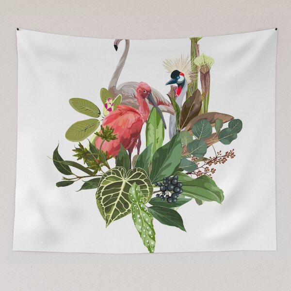 Item preview, Elegant floral and zoo composition. Tropical palm leaves and exotic bird. designed and sold by MatyKotiv.