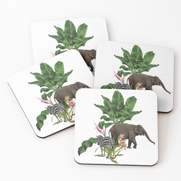 Item preview, Tropical palm bananas tree and exotic leaves, elephante composition. designed and sold by MatyKotiv.