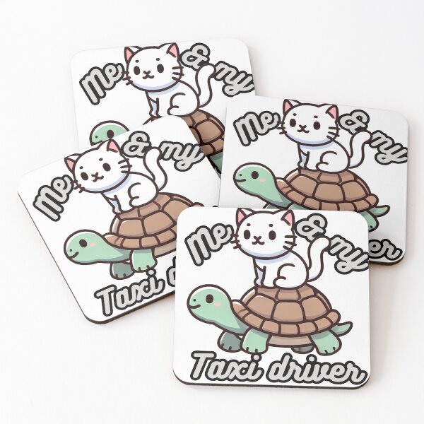 Item preview, Me & My Taxi Driver – Cute Cat & Turtle Illustration designed and sold by Eurem Art.