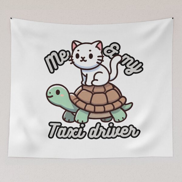 Item preview, Me & My Taxi Driver – Cute Cat & Turtle Illustration designed and sold by Eurem Art.