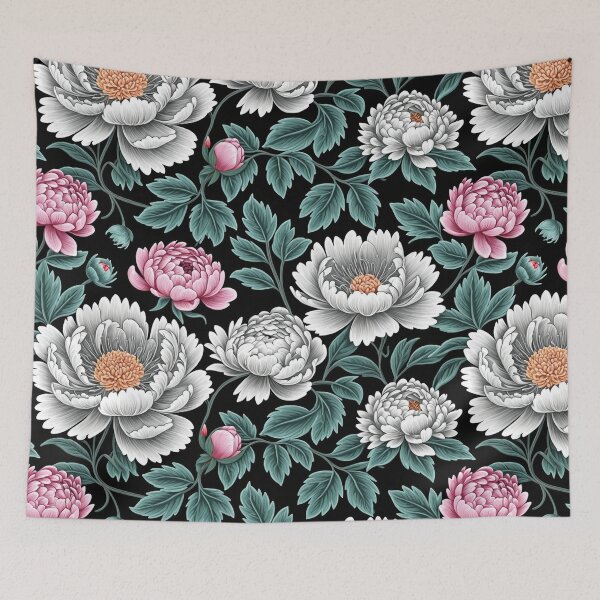 Item preview, Blossom trees with rose, peony, chrysanthemum. Jacobean embroidery style designed and sold by Giuseppe Cammino.
