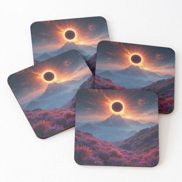 Item preview, Solar Eclipse Over Mountains Art Print - Cosmic Landscape Poster designed and sold by StellarHues.