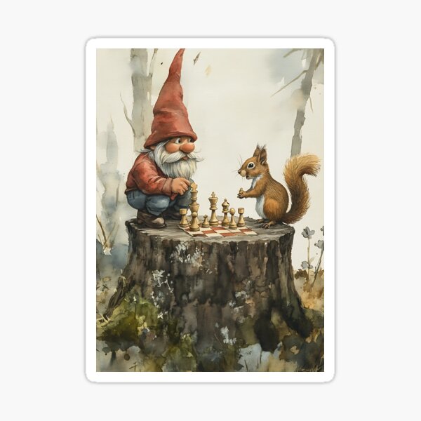 Item preview, Gnome Playing Chess with Squirrel designed and sold by bapupa.