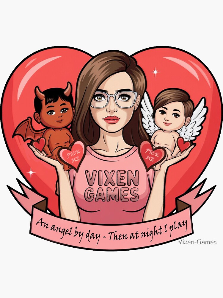 Thumbnail 3 of 3, Sticker, An angel by day Then at night I play designed and sold by Vixen-Games.
