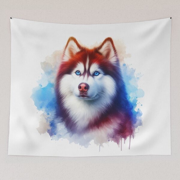 Artikelvorschau, Aquarellporträt eines sibirischen Huskys entworfen und verkauft von MaedK.