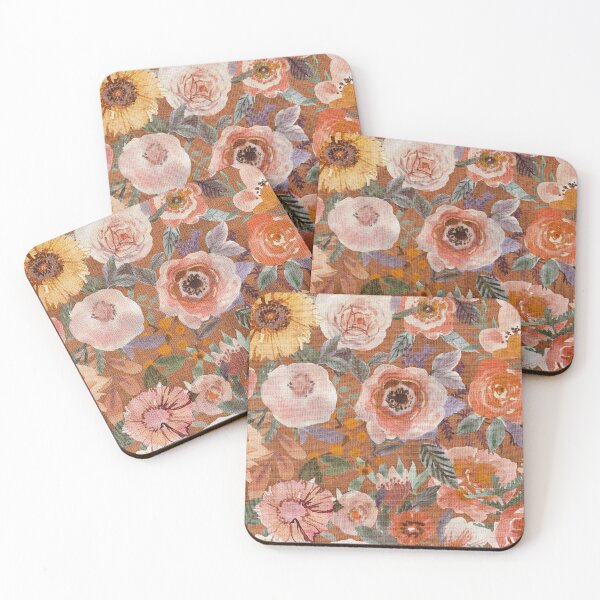 Item preview, Mocha Golden rusty BOHO textured Watercolour floral designed and sold by Katarina Roccella.