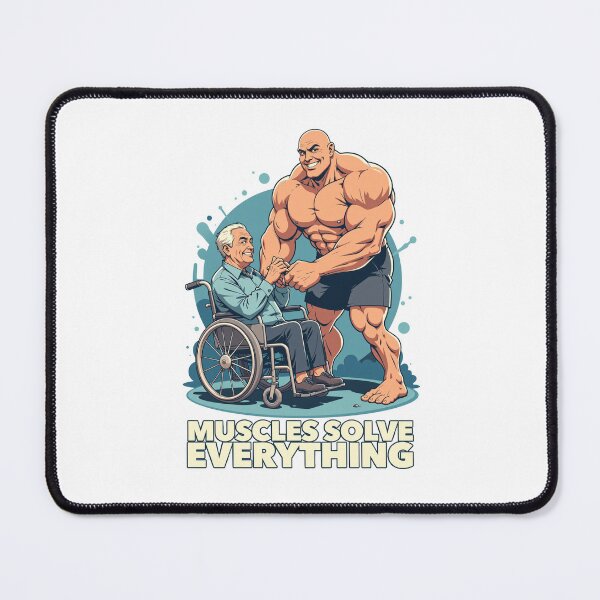 Item preview, Bodybuilder helping an old man:MUSCLES SOLVE EVERYTHING designed and sold by FortuneWildCat.